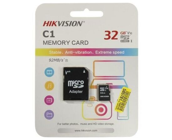 Карта памяти Hikvision (HS-TF-C1(STD)/32G/Adapter) microSDHC 32Gb Class10 + adapter 