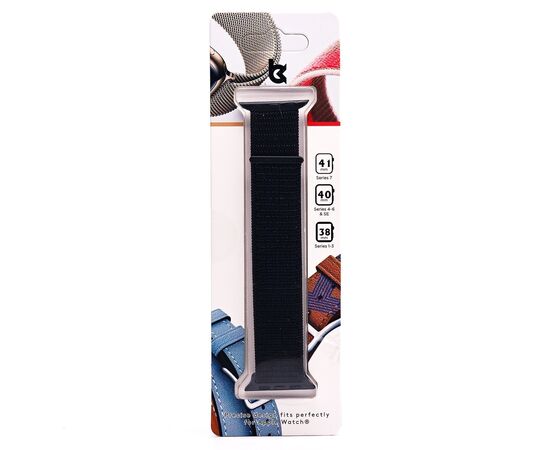  Текстильный ремешок ApW22  для Apple Watch (Эпл Вотч) 38/40/41мм / Спортивный браслет для умных смарт-часов на липучке, черный 