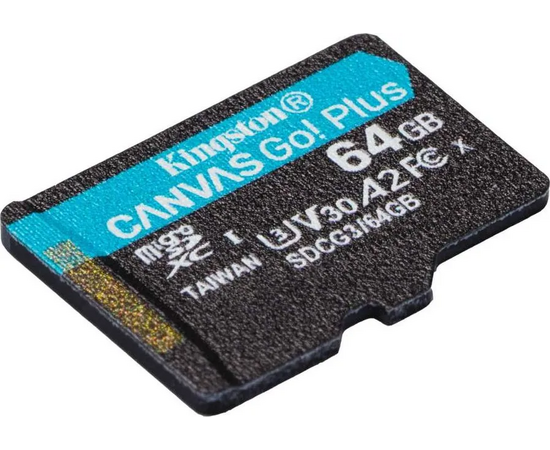  MicroSD  64GB  Kingston Class 10 Canvas Go Plus UHS-I U3 V30 A2 (170/70 Mb/s) + SD адаптер 
