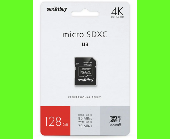  MicroSD  128GB  Smart Buy Сlass 10  UHS-I U3 + SD адаптер 