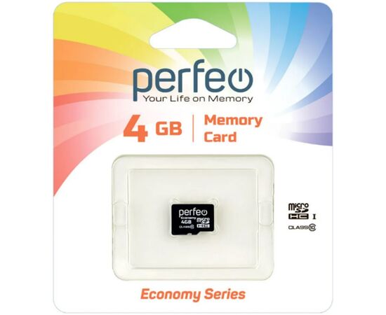  Карта памяти Perfeo microSD 4GB High-Capacity (Class 10) без адаптера (серия экономи) 