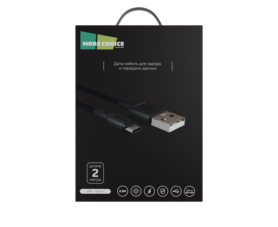  Дата-кабель USB 2.0A для Type-C More choice K19a TPE 2м (Black) 