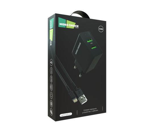  PURE СЗУ 2USB 2.4A для Lightning 8-pin More choice NC11i (Black) 