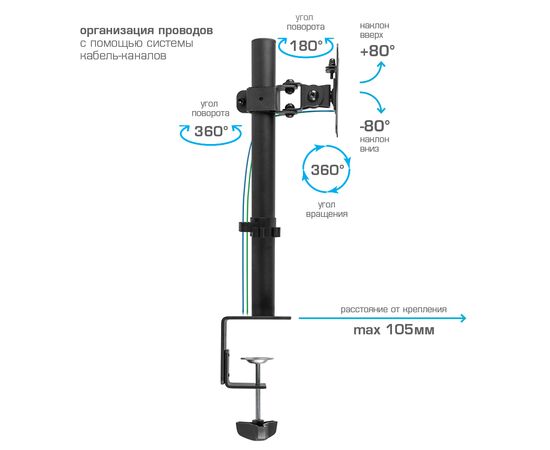  Кронштейн для мониторов Kromax CASPER-505 черный 10"-34" макс.10кг настольный поворот и наклон 