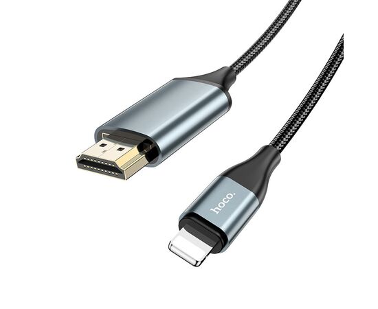  Кабель HDMI - 8 pin HOCO UA15 High-definition, 2.0м, круглый, ткань, алюминий, full HD, цвет: серый(1/82) 