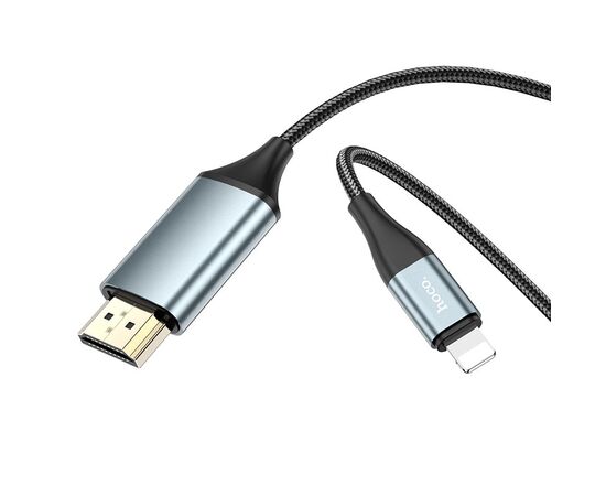  Кабель HDMI - 8 pin HOCO UA15 High-definition, 2.0м, круглый, ткань, алюминий, full HD, цвет: серый(1/82) 