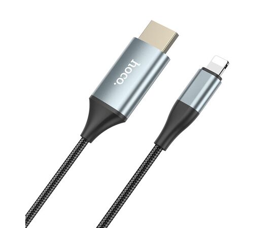  Кабель HDMI - 8 pin HOCO UA15 High-definition, 2.0м, круглый, ткань, алюминий, full HD, цвет: серый(1/82) 