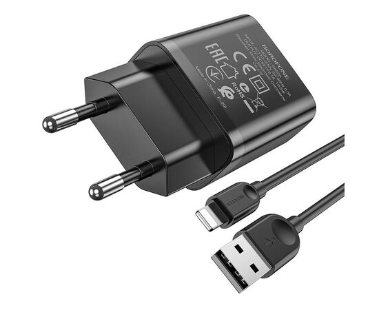  Сетевое зарядное устройство BOROFONE BA52A Gamble 1xUSB с Кабелем USB - Lightning, 2.1A, 10W, черный 
